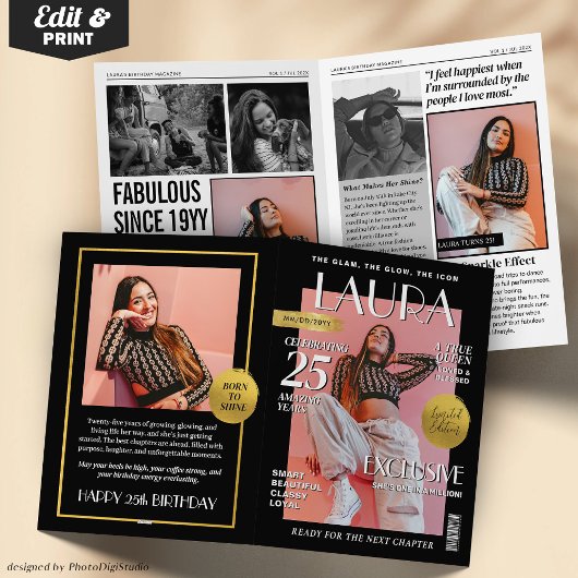 Custom Magazine Greeting Card, Fun Modern Birthday カード