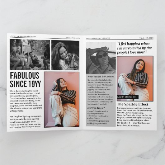 Custom Magazine Greeting Card, Fun Modern Birthday カード (内部)