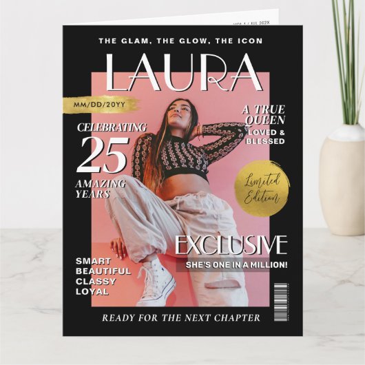 Custom Magazine Greeting Card, Fun Modern Birthday カード (正面)