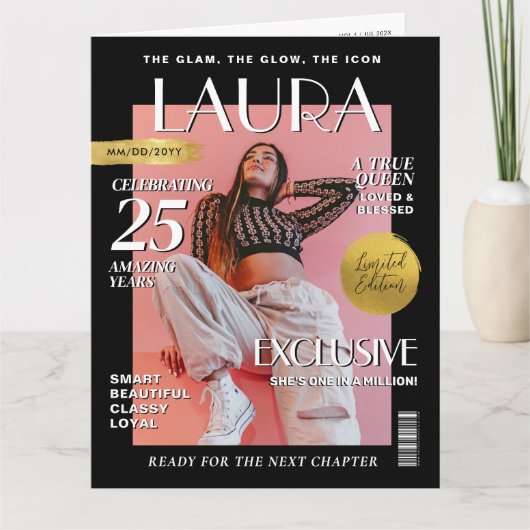 Custom Magazine Greeting Card, Fun Modern Birthday カード (正面)