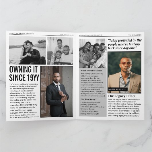 Custom Magazine Greeting Card, Fun Modern Birthday カード (内部)