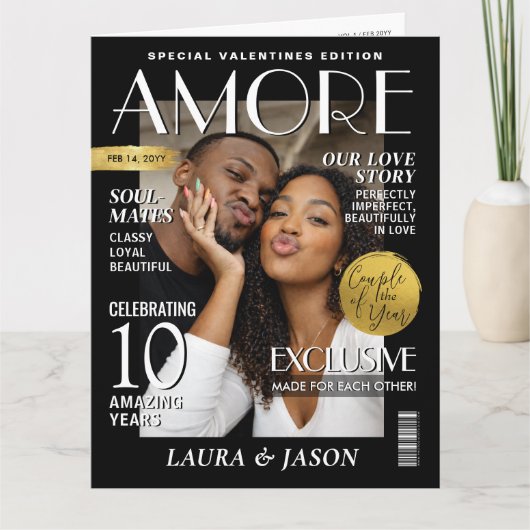 Custom Magazine Greeting Card, Modern Valentines カード (正面)