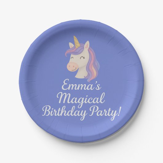 Custom Magical Unicorn Birthday Plates ペーパープレート (正面)