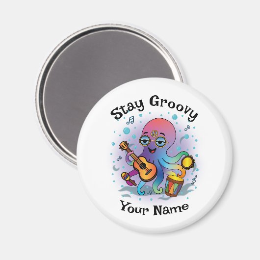Custom Magnet | Retro Octopus | Name & Text マグネット (正面/裏面)