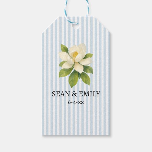 Custom Magnolia Painting Nautical Stripe Wedding ギフトタグ (正面)