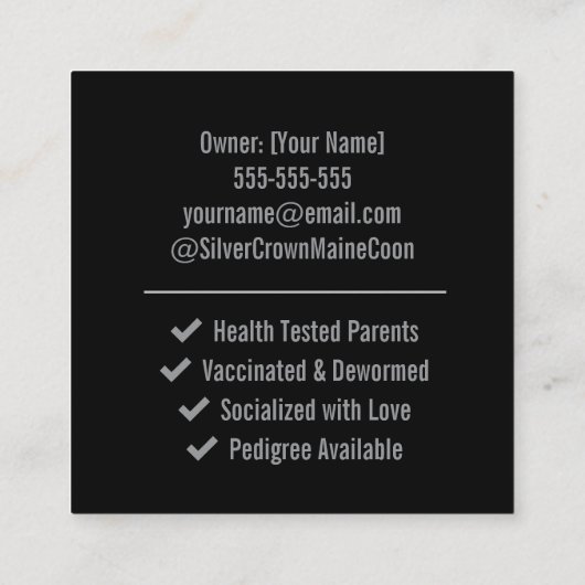 Custom Maine Coon Cattery Business Card  スクエア名刺 (裏面)