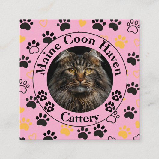 Custom Maine Coon Cattery Square Business Card  コーリングカード (正面)