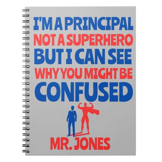 Custom Male Principal funny Superhero red blue ノートブック (正面)