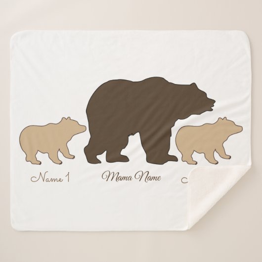 Custom Mama Bear With 2 Kid Names Mothers Day Gift シェルパブランケット (正面(横))