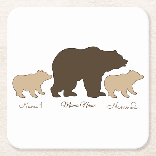 Custom Mama Bear With 2 Kid Names Mothers Day Gift スクエアペーパーコースター (正面)