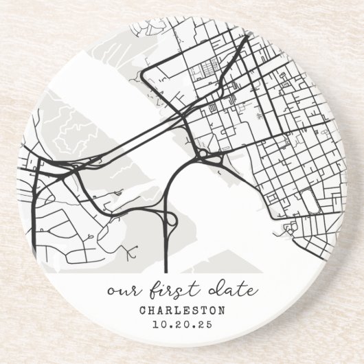 Custom Map "Where We Met" First Date Personalized コースター (正面)