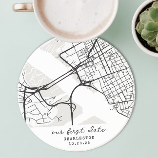 Custom Map "Where We Met" First Date Personalized コースター