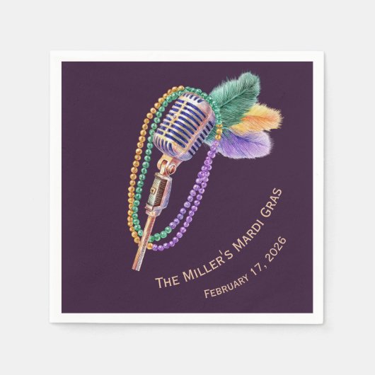 Custom Mardi Gras Jazz Napkins スタンダードカクテルナプキン (正面)