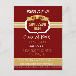 Custom Maroon 50th Class Reunion Invite ポストカード