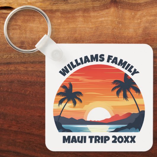 Custom Maui Trip Cool Sunrise Palm Trees キーホルダー (正面)