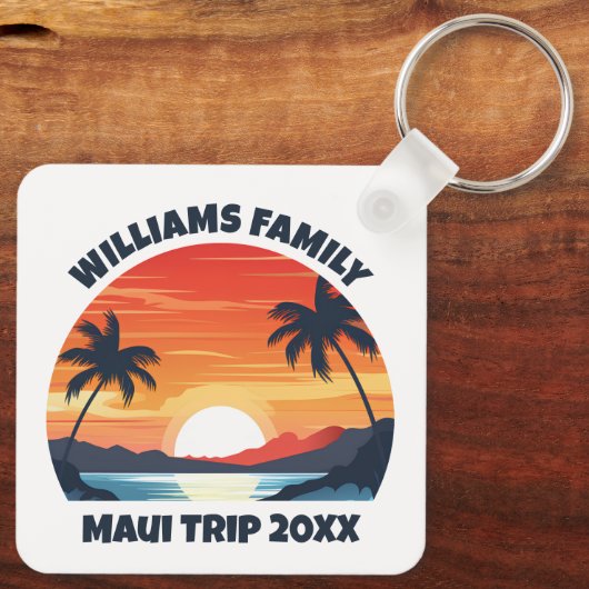 Custom Maui Trip Cool Sunrise Palm Trees キーホルダー (裏面)