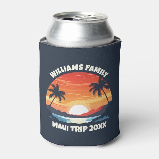 Custom Maui Trip Cool Sunrise Palm Trees 缶クーラー (缶正面)