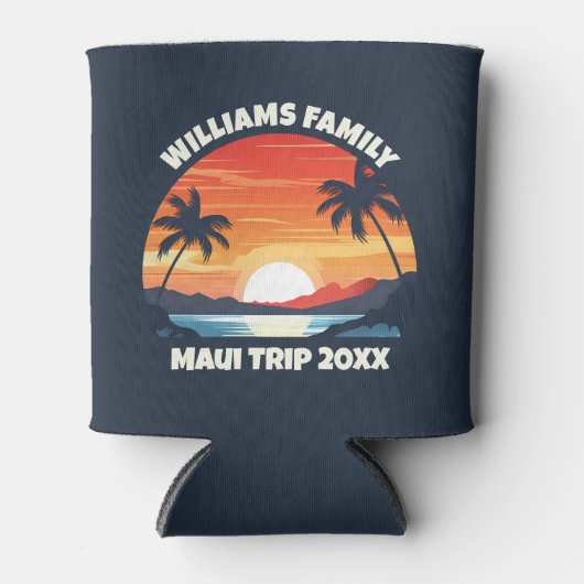 Custom Maui Trip Cool Sunrise Palm Trees 缶クーラー (正面)