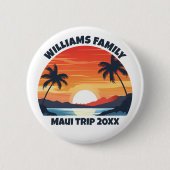 Custom Maui Trip Cool Sunrise Palm Trees 缶バッジ (正面)