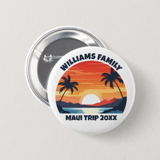 Custom Maui Trip Cool Sunrise Palm Trees 缶バッジ (正面&裏面)