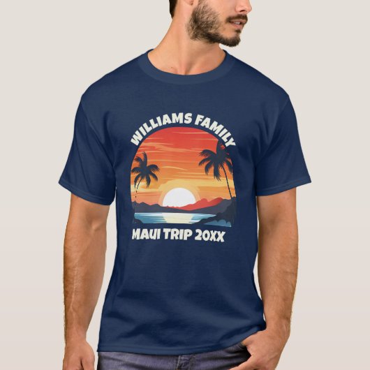 Custom Maui Trip Cool Sunrise Palm Trees Tシャツ (正面)