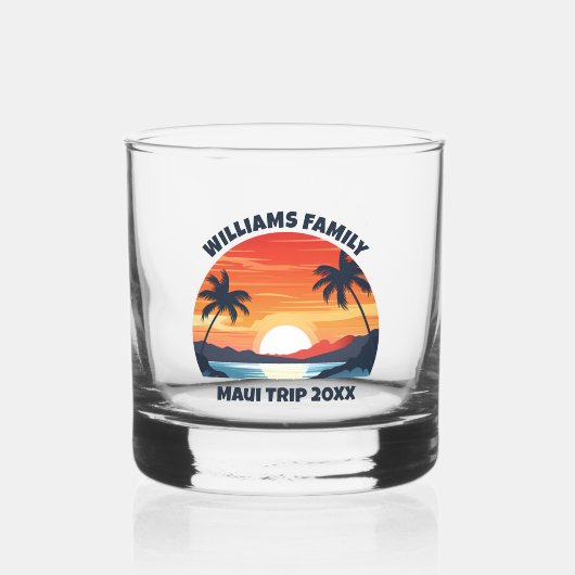 Custom Maui Trip Sunrise Palm Trees Keepsake ウイスキーグラス (正面)