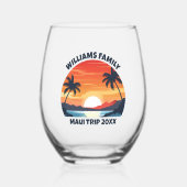 Custom Maui Trip Sunrise Palm Trees Keepsake ステムなしワイングラス (正面)