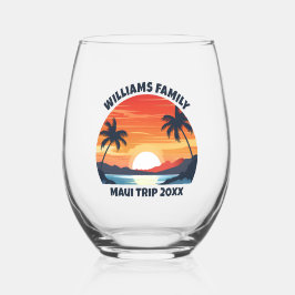 Custom Maui Trip Sunrise Palm Trees Keepsake ステムなしワイングラス