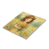 Custom meadow background Little girl Rustic art タイル (側面)