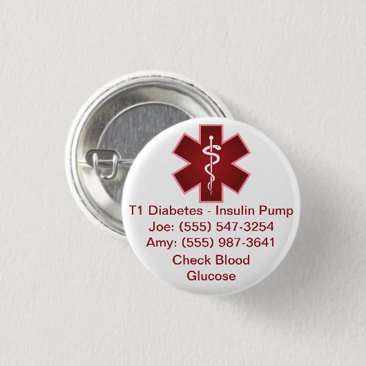 Custom Medical Alert Button Red 缶バッジ (正面&裏面)