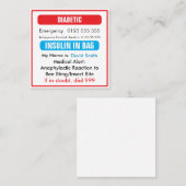 Custom Medical Alert Red Diabetic Card  スクエア名刺 (正面/裏面)