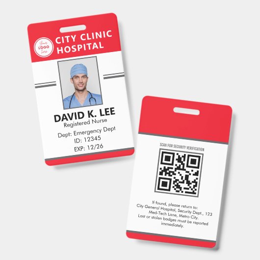 Custom Medical ID Badge | Registered Nurse RN RED バッジ (正面＆裏面)