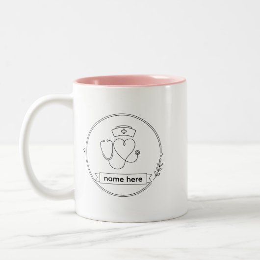 Custom Medical Nurse Mug – Name Text Design ツートーンマグカップ (左)