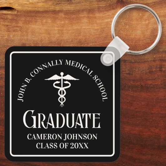 Custom Medical School Black Graduation Keepsake キーホルダー (裏面)