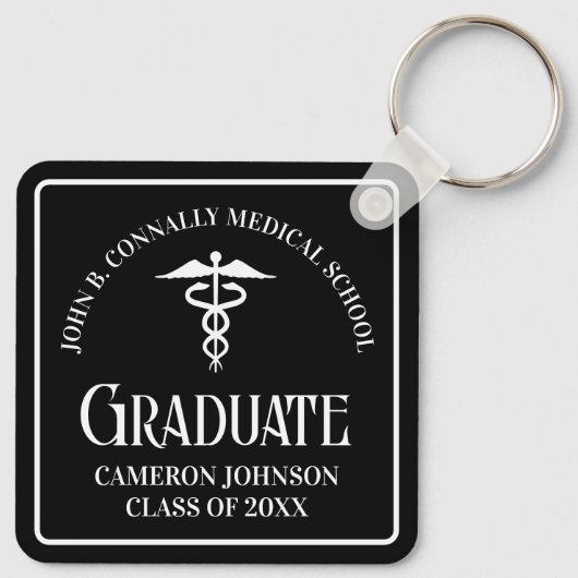 Custom Medical School Black Graduation Keepsake キーホルダー (裏面)