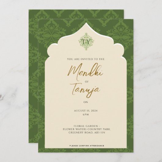 Custom Mendhi Invitation | Henna Night 招待状 (正面/裏面)