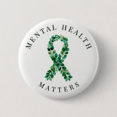Custom Mental Health Matters Botanical Ribbon 缶バッジ (正面)