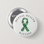 Custom Mental Health Matters Botanical Ribbon 缶バッジ (正面&裏面)