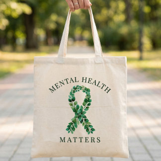 Custom Mental Health Matters Quote Green Ribbon  トートバッグ