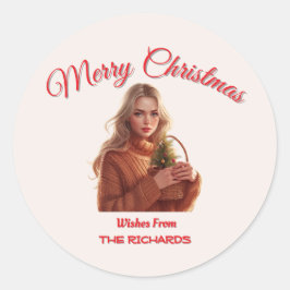 Custom Merry Christmas Girl Sticker • Personalized ラウンドシール