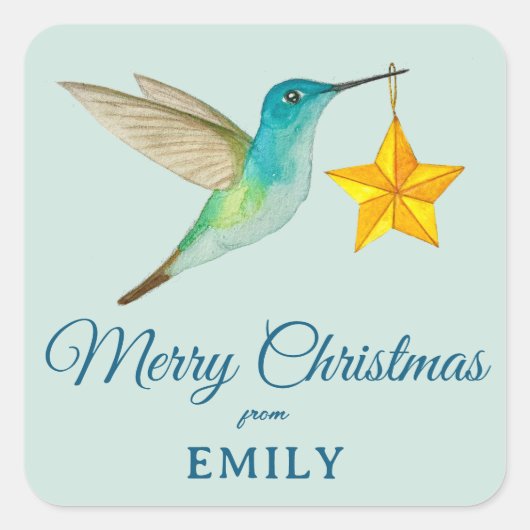 Custom Merry Christmas Hummingbird Square Sticker スクエアシール (正面)