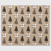 Custom Merry Christmas Kraft Vintage Monogram ラッピングペーパー (フラット)