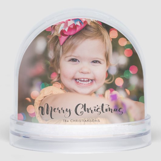 Custom Merry Christmas Typography Photo Snow Globe (正面)