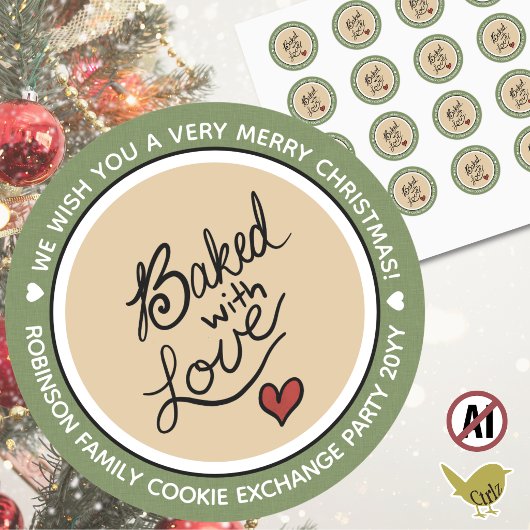 Custom Message Baked with Love Christmas ラウンドシール
