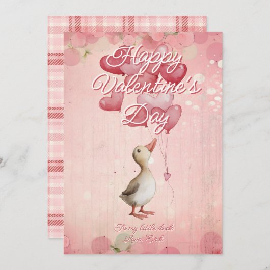 Custom Message Duck Animal Valentines Day シーズンカード (正面/裏面)