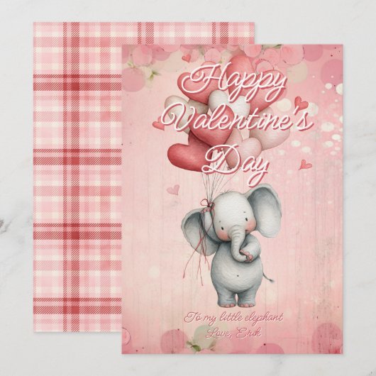 Custom Message Elephant Animal Valentines Day シーズンカード (正面/裏面)