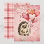 Custom Message Hedgehog Animal Valentines Day シーズンカード (正面/裏面)