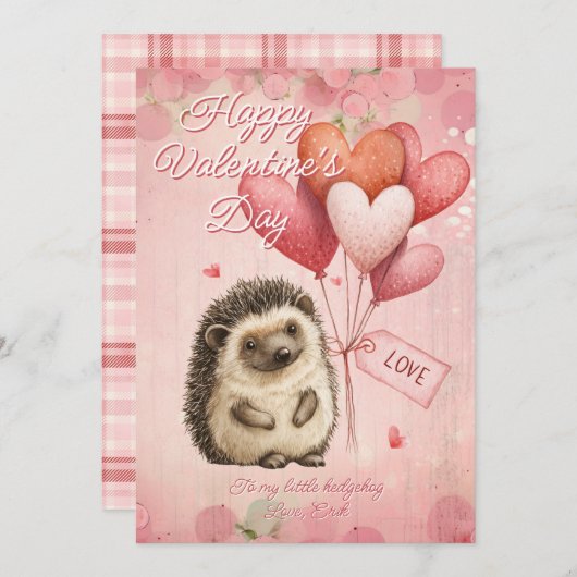 Custom Message Hedgehog Animal Valentines Day シーズンカード (正面/裏面)
