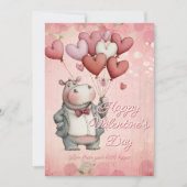 Custom Message Hippo Animal Valentines Day シーズンカード (正面)