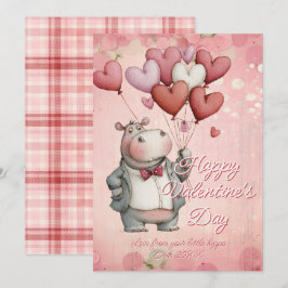 Custom Message Hippo Animal Valentines Day シーズンカード